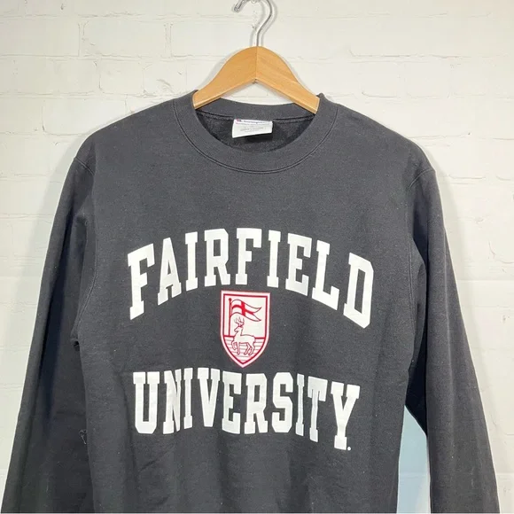 Champion Fairfield University Stags Fleece Sweatshirt Mens Small Black Pullover - Picture 2 of 8